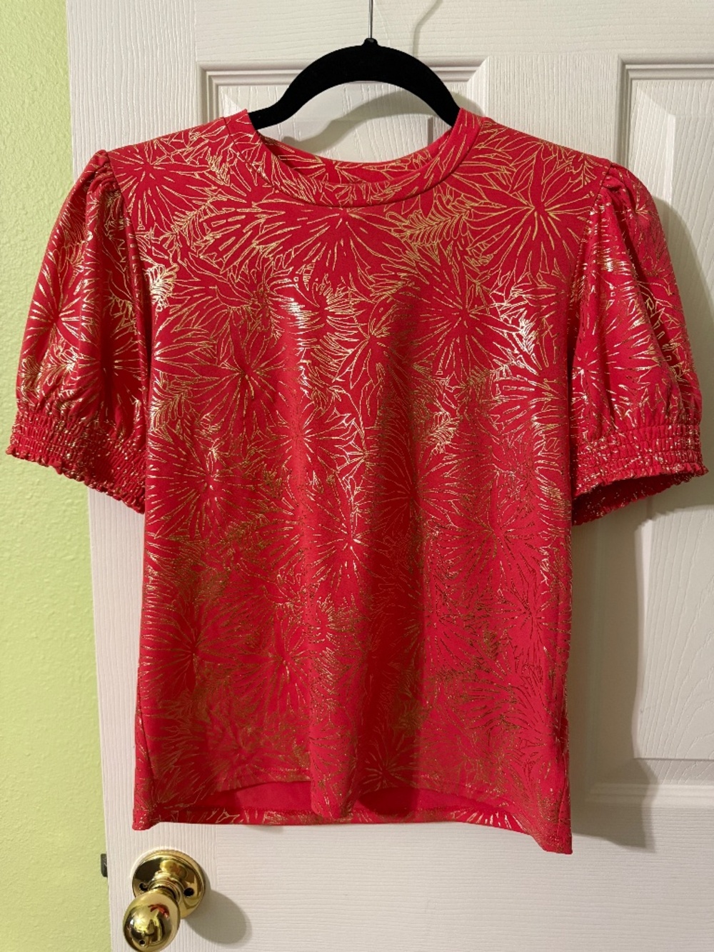 Michael Kors Women’s Blouse | Orange & Gold Floral Foil Shiny
